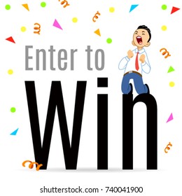 People Celebration Success Working Successful Concept. Young brunette guy really happy enjoying. Win in a lottery concept