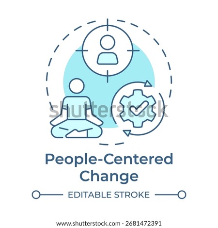 People centered change soft blue concept icon. Impact on individuals. Type of organizational shift. Round shape line illustration. Abstract idea. Graphic design. Easy to use in presentation