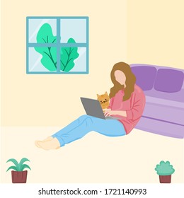 People change lifestyle for work from home , stay home for safe from coronavirus their lifestyle change to new normal more than before.vector illustration 