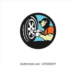 people change the tire logo vector