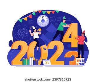 People Are Changing the Letter of the Year in Preparation for the New Year 2024. Happy New Year Concept Illustration