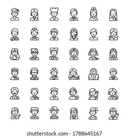 people character 36 outline icons vector