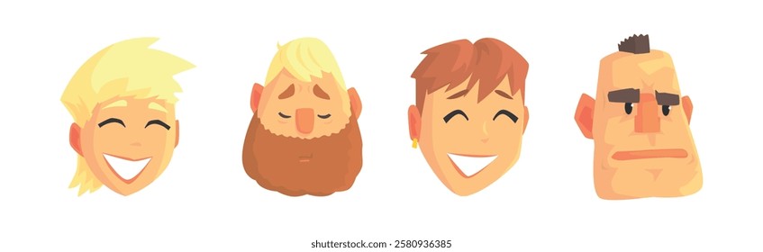 People Character Avatar and Head with Different Face and Hairstyle Vector Set