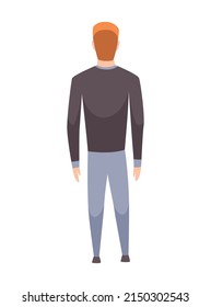 People character back view. Young human. Cartoon vector man standing illustration. Adult people from behind. Male character in casual outfit