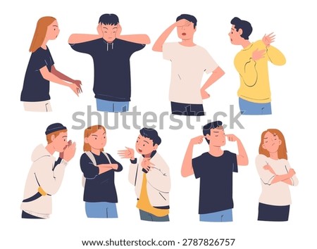 People Character Can t Agree Arguing and Show Disagreement Vector Set