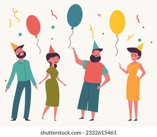 People character celebrate birthday party isolated set. Vector graphic design illustration