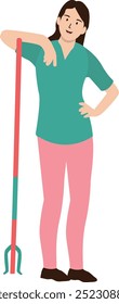 People Character Cleaning Dust and Trash. Flat Cartoon Vector Illustration.