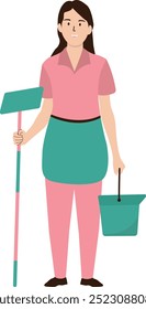 People Character Cleaning Dust and Trash. Flat Cartoon Vector Illustration.
