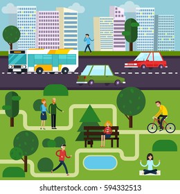 People character composition with different people live in city and go about own business vector illustration