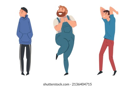 People Character Dancing at Disco Party Moving Hands and Legs Vector Set