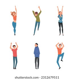 People Character Dancing at Disco Party Moving Hands and Legs Vector Set