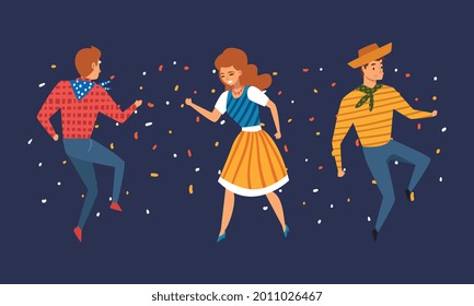 People Character Dancing Enjoying Party and Festival Vector Set