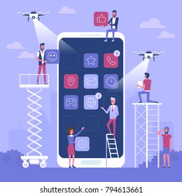 People character decorated mobile technology. vector concept illustration flat design 