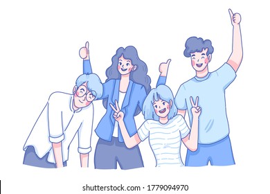 People character design of vector. Teamwork people. Doodle illustration style.