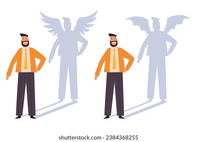 People character with devil angel shadow concept. Vector flat graphic design illustration