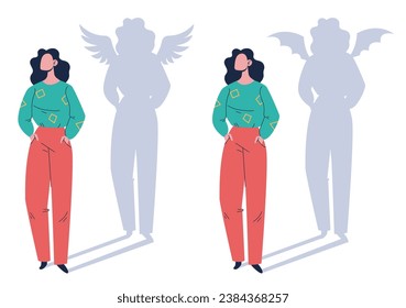 People character with devil angel shadow concept. Vector flat graphic design illustration