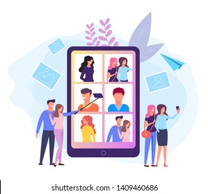 People character doing photo. Photo gallery phone concept. Vector flat cartoon graphic design banner poster illustration