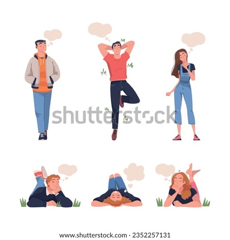 People Character Dreaming Imagining and Fantasizing Having Spontaneous Thought Vector Set