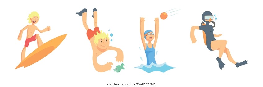 People Character Enjoy Beach and Water Summer Activity Vector Set