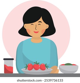 People Character Enjoying Food. Vector Illustration in Minimalist Cartoon Style