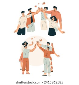 People Character Giving High Five Informal Gesture Vector Set