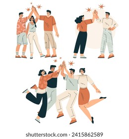 People Character Giving High Five Informal Gesture Vector Set