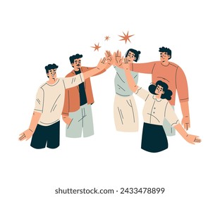 People Character Giving High Five Hand Gesture with Joy Vector Illustration