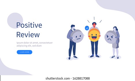 People Character Giving Positive, Negative and Neutral Feedback. Client Choosing Satisfaction Rating and Leaving Review. Customer Service and User Experience Concept. Flat Vector Illustration.