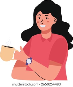 People Character with Hot Drink. Isolated on White Background. Vector Illustration