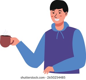 People Character with Hot Drink. Isolated on White Background. Vector Illustration