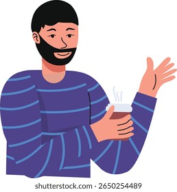People Character with Hot Drink. Isolated on White Background. Vector Illustration