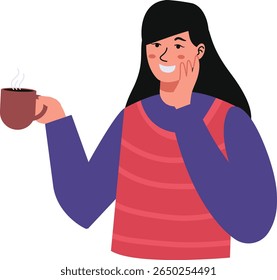 People Character with Hot Drink. Isolated on White Background. Vector Illustration