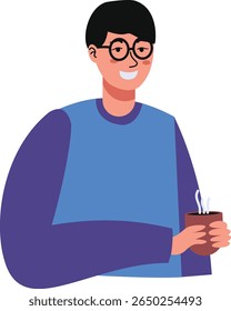 People Character with Hot Drink. Isolated on White Background. Vector Illustration