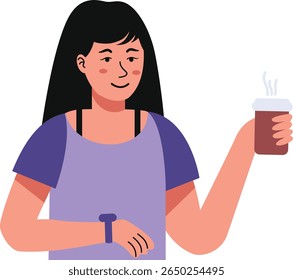 People Character with Hot Drink. Isolated on White Background. Vector Illustration