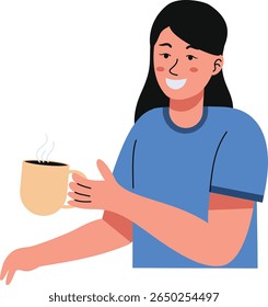 People Character with Hot Drink. Isolated on White Background. Vector Illustration