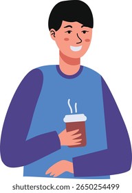 People Character with Hot Drink. Isolated on White Background. Vector Illustration