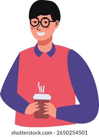 People Character with Hot Drink. Isolated on White Background. Vector Illustration