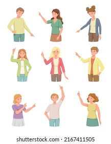 People Character Indicating Something Pointing with Index Finger as Hand Gesture Specifying Direction Vector Set