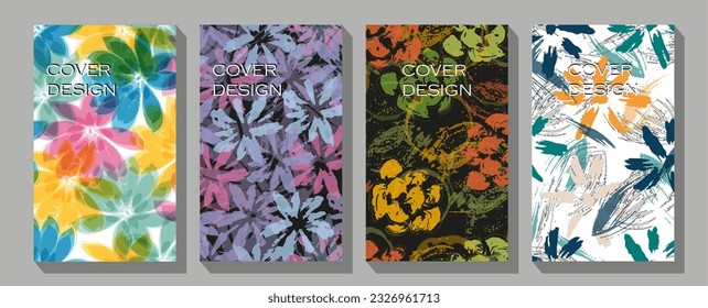 People character with items around Kids playground background. Trendy covers set. Cool abstract and floral design.
