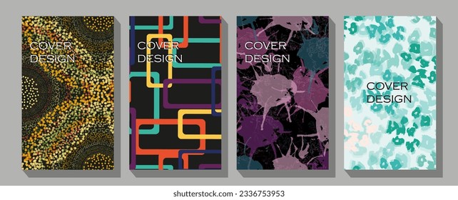 People character with items around Kids playground background. Trendy covers set. Cool abstract and floral design.