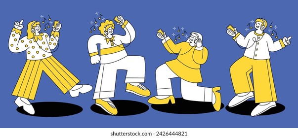 People character listen to music flat illustration 