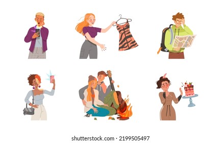 People Character Looking at Something with Different Face Expression and Emotion Vector Illustration Set