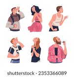 People Character Looking at Something Interesting with Different Face Expression Vector Set