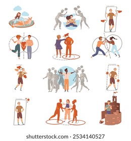 People Character Make Their Boundary and Personal Limits Vector Set