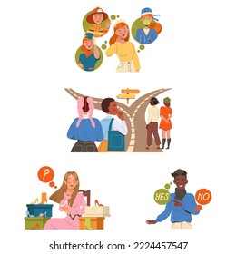 People Character Making Their Own Choice Choosing Between Options Vector Set