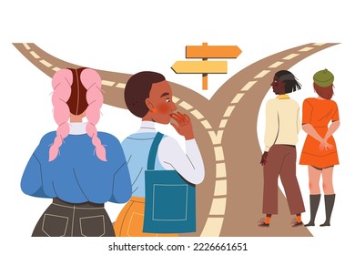 People Character Making Their Own Choice Choosing Right Split Road Vector Illustration