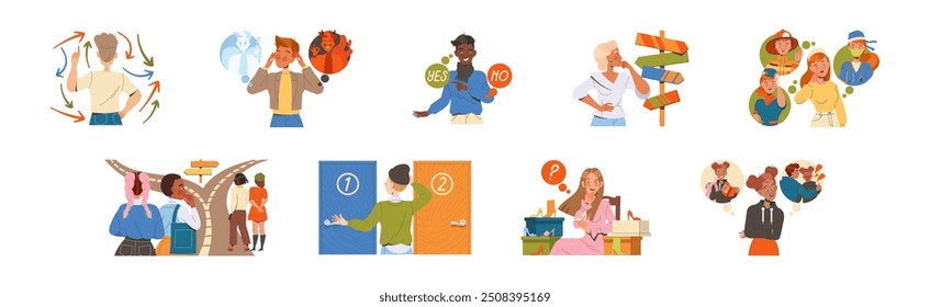 People Character Making Their Own Choice Choosing Between Options Vector Set