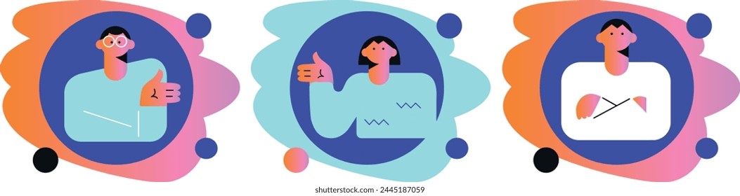 People character portrait. Flat cartoon avatar of men and women. 
