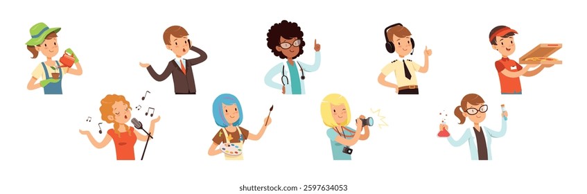 People Character Profession Engaged in Different Job Vector Set