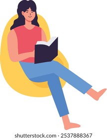 People Character Reading Book in Cafe. Flat Vector Illustration